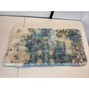 West Elm wool blend shaggy‎ abstract distressed blue Lumbar Pillow 14 x 26